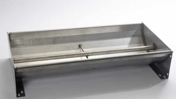 Mangiatoia in acciaio inox con bordo perimetrale e tubo speciale in acciaio inox